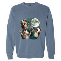 Three Possum Moon 3 Opossum Funny Weird Cursed Meme Garment-Dyed Sweatshirt