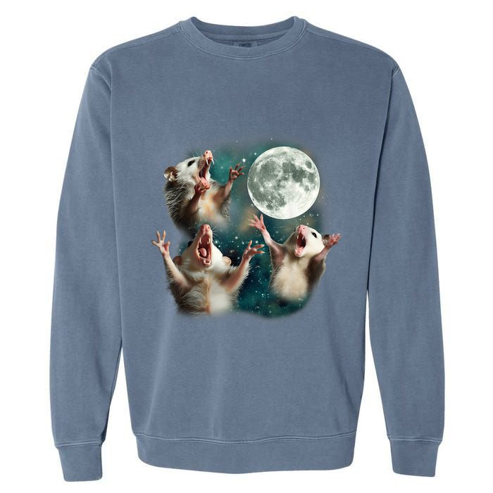 Three Possum Moon 3 Opossum Funny Weird Cursed Meme Garment-Dyed Sweatshirt