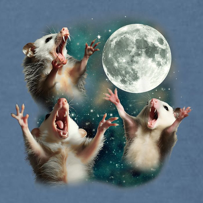 Three Possum Moon 3 Opossum Funny Weird Cursed Meme Garment-Dyed Sweatshirt