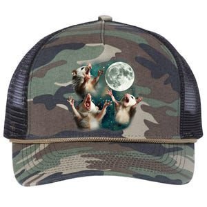 Three Possum Moon 3 Opossum Funny Weird Cursed Meme Retro Rope Trucker Hat Cap