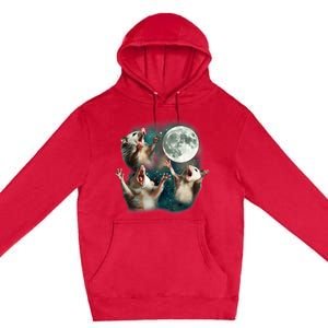 Three Possum Moon 3 Opossum Funny Weird Cursed Meme Premium Pullover Hoodie