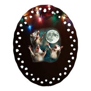 Three Possum Moon 3 Opossum Funny Weird Cursed Meme Ceramic Oval Ornament