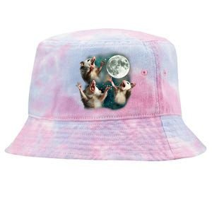 Three Possum Moon 3 Opossum Funny Weird Cursed Meme Tie-Dyed Bucket Hat