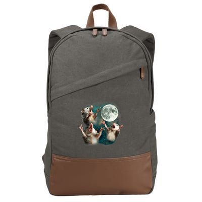 Three Possum Moon 3 Opossum Funny Weird Cursed Meme Cotton Canvas Backpack
