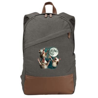 Three Possum Moon 3 Opossum Funny Weird Cursed Meme Cotton Canvas Backpack