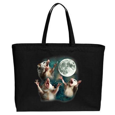 Three Possum Moon 3 Opossum Funny Weird Cursed Meme Cotton Canvas Jumbo Tote