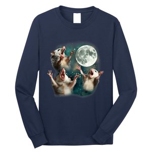 Three Possum Moon 3 Opossum Funny Weird Cursed Meme Long Sleeve Shirt