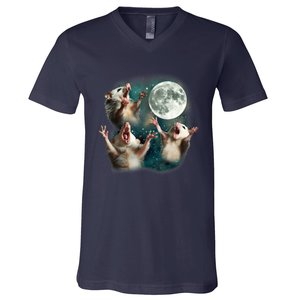 Three Possum Moon 3 Opossum Funny Weird Cursed Meme V-Neck T-Shirt