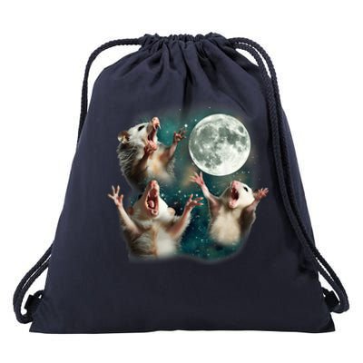 Three Possum Moon 3 Opossum Funny Weird Cursed Meme Drawstring Bag