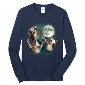 Three Possum Moon 3 Opossum Funny Weird Cursed Meme Tall Long Sleeve T-Shirt