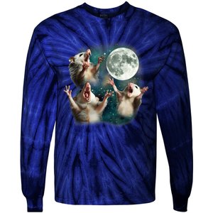 Three Possum Moon 3 Opossum Funny Weird Cursed Meme Tie-Dye Long Sleeve Shirt