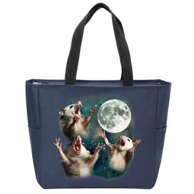 Three Possum Moon 3 Opossum Funny Weird Cursed Meme Zip Tote Bag