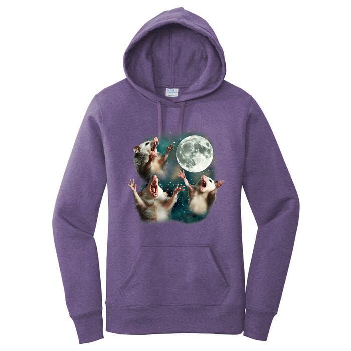 Three Possum Moon 3 Opossum Funny Weird Cursed Meme Women's Pullover Hoodie