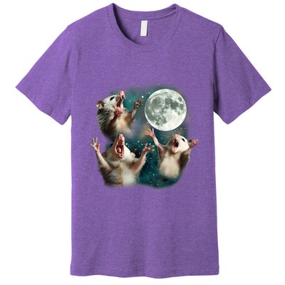 Three Possum Moon 3 Opossum Funny Weird Cursed Meme Premium T-Shirt