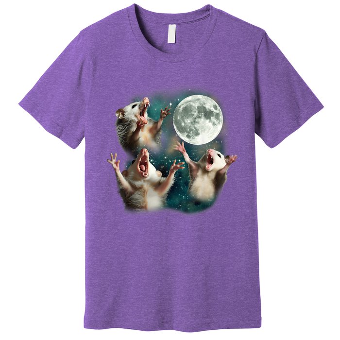 Three Possum Moon 3 Opossum Funny Weird Cursed Meme Premium T-Shirt