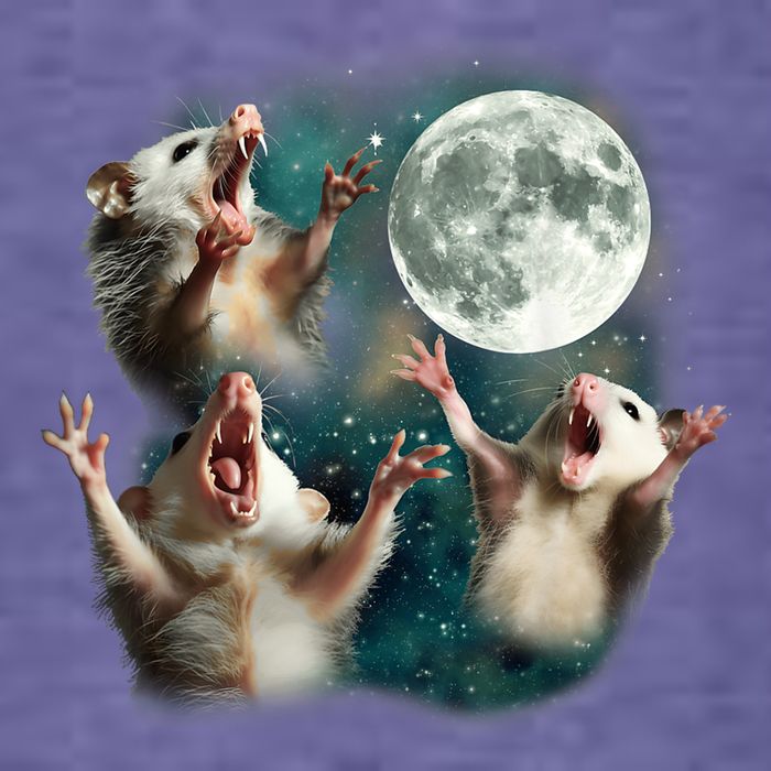 Three Possum Moon 3 Opossum Funny Weird Cursed Meme Pom Pom 12in Knit Beanie