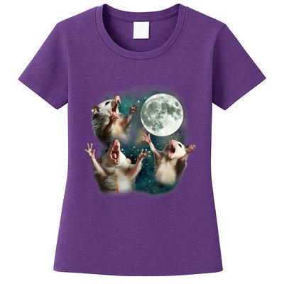 Three Possum Moon 3 Opossum Funny Weird Cursed Meme Womens T-Shirt