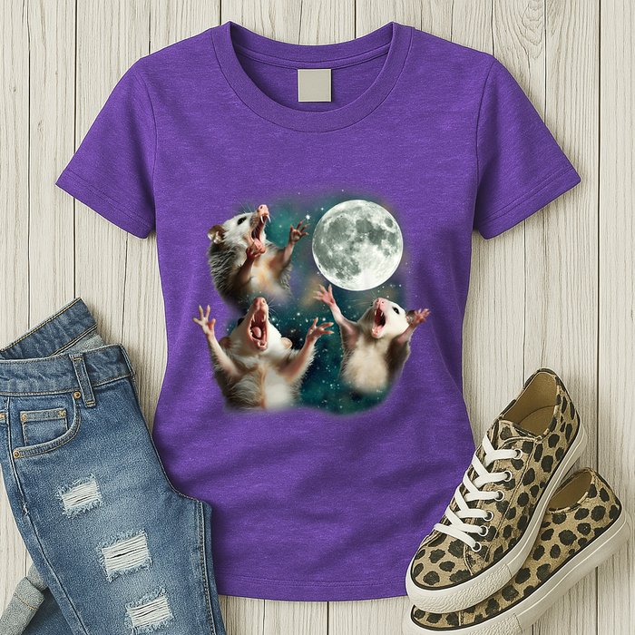 Three Possum Moon 3 Opossum Funny Weird Cursed Meme Womens T-Shirt