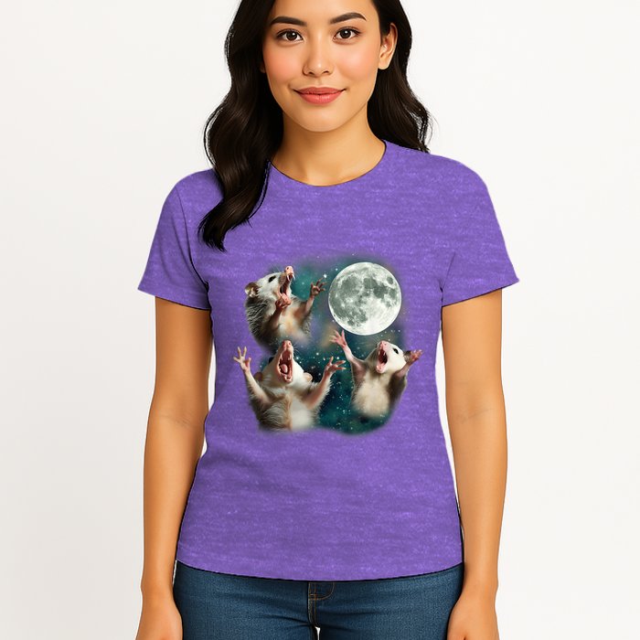 Three Possum Moon 3 Opossum Funny Weird Cursed Meme Womens T-Shirt