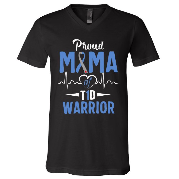 T1D Proud Mama Diabetes Awareness Type 1 Insulin Pancreas V-Neck T-Shirt