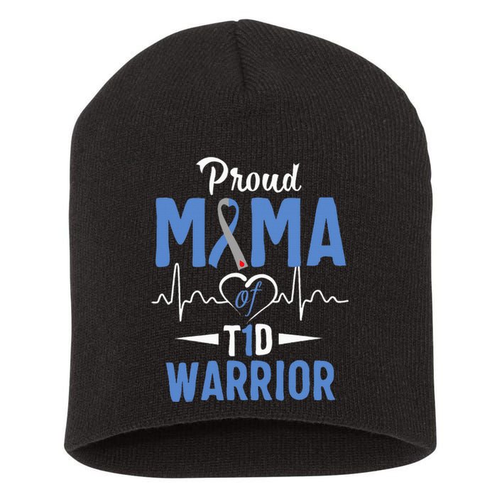 T1D Proud Mama Diabetes Awareness Type 1 Insulin Pancreas Short Acrylic Beanie