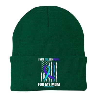 Teal Purple Mom Suicide Awareness Prevention American Flag Knit Cap Winter Beanie