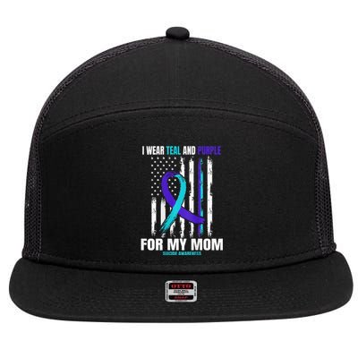 Teal Purple Mom Suicide Awareness Prevention American Flag 7 Panel Mesh Trucker Snapback Hat