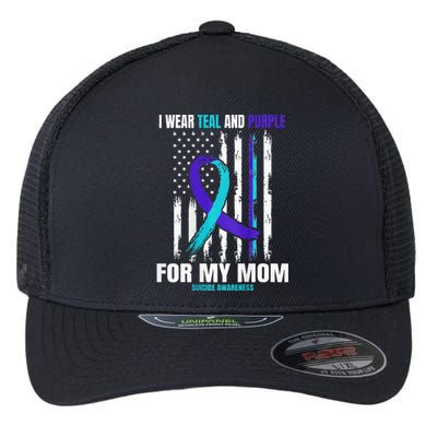 Teal Purple Mom Suicide Awareness Prevention American Flag Flexfit Unipanel Trucker Cap