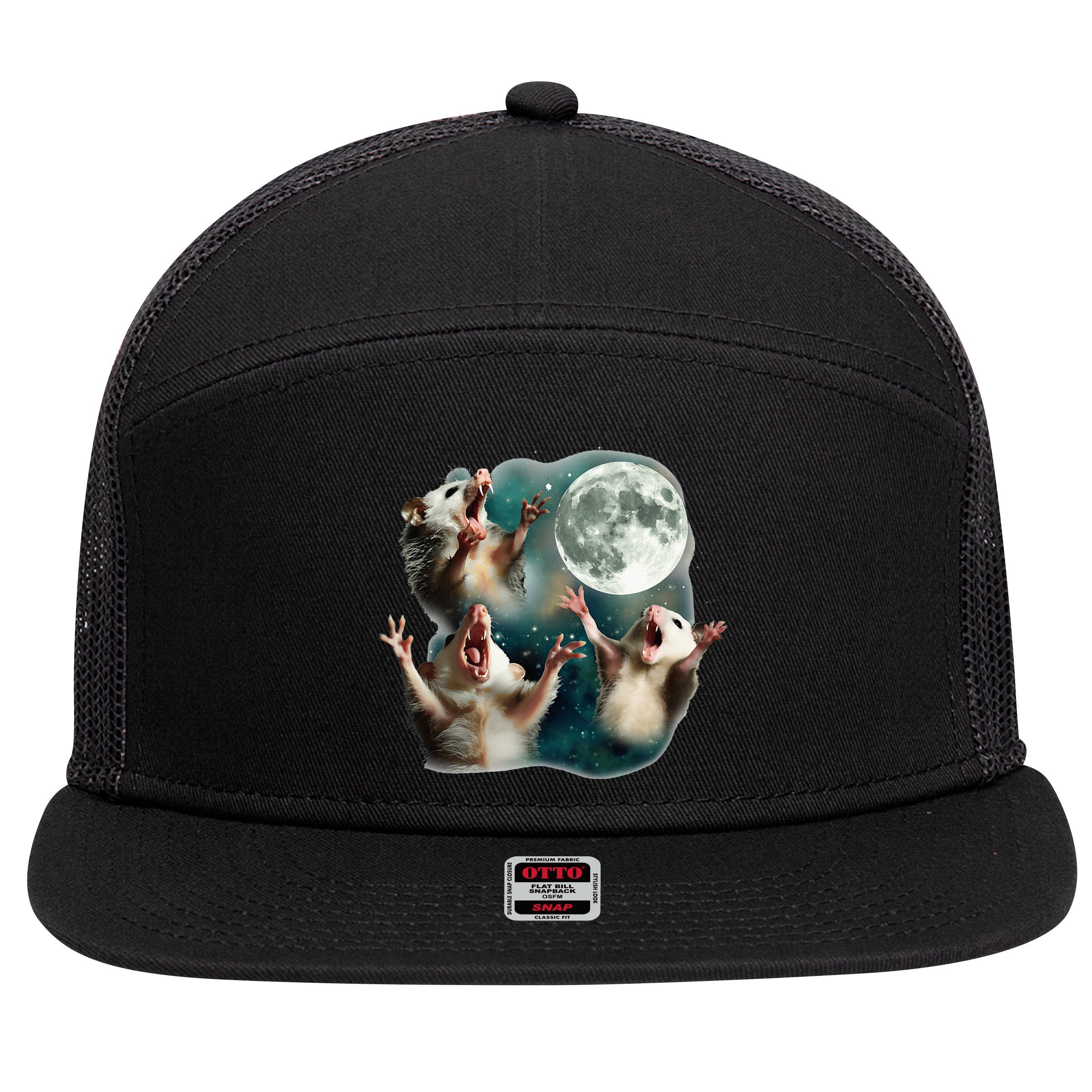 Three Possum Moon 3 Opossum 7 Panel Mesh Trucker Snapback Hat
