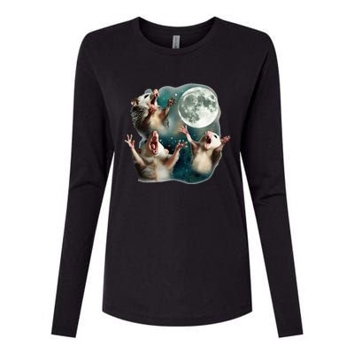 Three Possum Moon 3 Opossum Womens Cotton Relaxed Long Sleeve T-Shirt