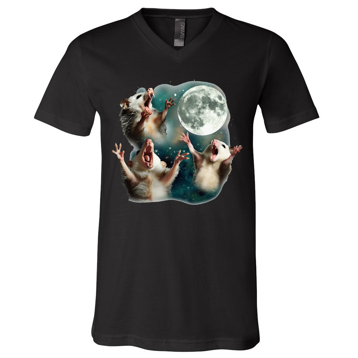 Three Possum Moon 3 Opossum V-Neck T-Shirt