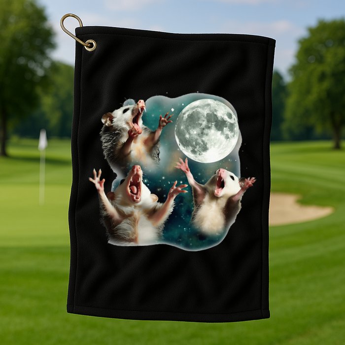 Three Possum Moon 3 Opossum Golf Towel