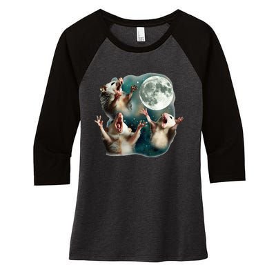 Three Possum Moon 3 Opossum Women's Tri-Blend 3/4-Sleeve Raglan Shirt