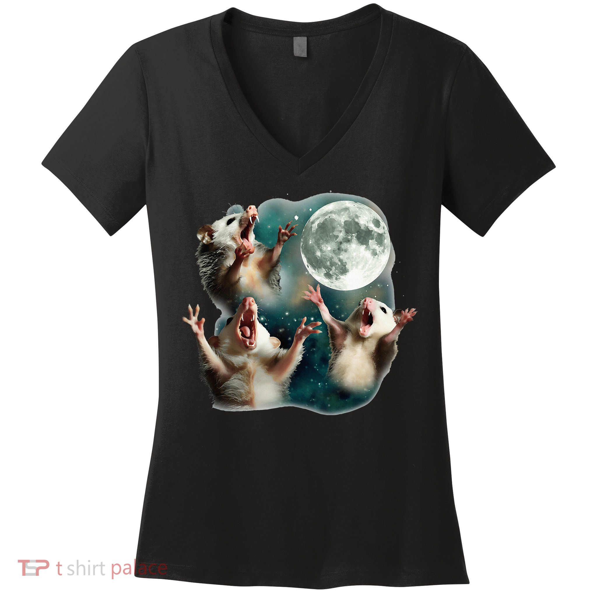 Three Possum Moon 3 Opossum Women's V-Neck T-Shirt