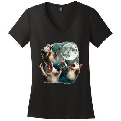 Three Possum Moon 3 Opossum Women's V-Neck T-Shirt