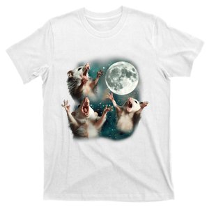 Three Possum Moon 3 Opossum Funny Weird Cursed Meme T-Shirt