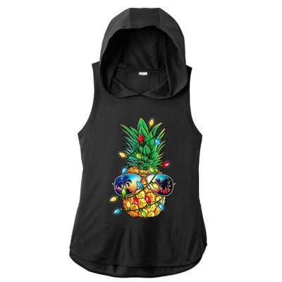 Tropical Pineapple Merry Christmas Lights Tree Merry Xmas Ladies PosiCharge Tri-Blend Wicking Draft Hoodie Tank