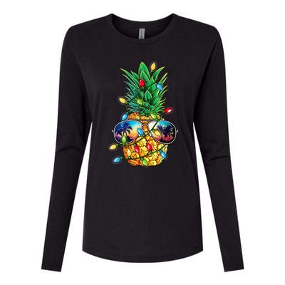 Tropical Pineapple Merry Christmas Lights Tree Merry Xmas Womens Cotton Relaxed Long Sleeve T-Shirt