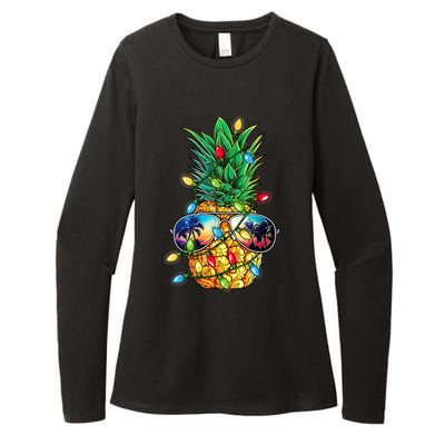 Tropical Pineapple Merry Christmas Lights Tree Merry Xmas Womens CVC Long Sleeve Shirt