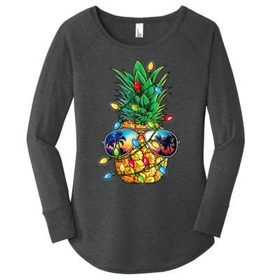 Tropical Pineapple Merry Christmas Lights Tree Merry Xmas Women's Perfect Tri Tunic Long Sleeve Shirt