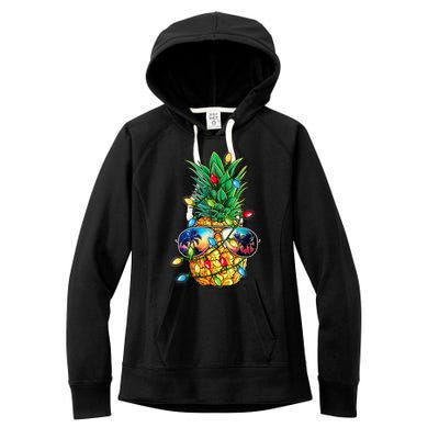 Tropical Pineapple Merry Christmas Lights Tree Merry Xmas Women's Fleece Hoodie