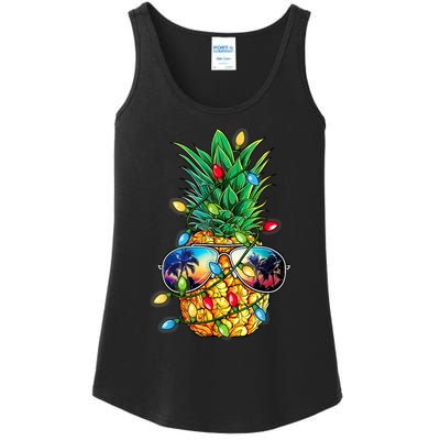 Tropical Pineapple Merry Christmas Lights Tree Merry Xmas Ladies Essential Tank