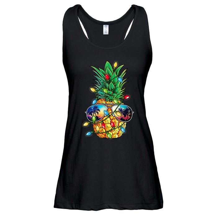 Tropical Pineapple Merry Christmas Lights Tree Merry Xmas Ladies Essential Flowy Tank