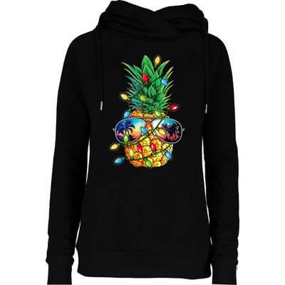 Tropical Pineapple Merry Christmas Lights Tree Merry Xmas Womens Funnel Neck Pullover Hood