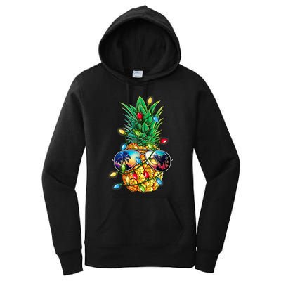 Tropical Pineapple Merry Christmas Lights Tree Merry Xmas Women's Pullover Hoodie