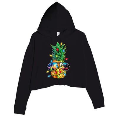 Tropical Pineapple Merry Christmas Lights Tree Merry Xmas Crop Fleece Hoodie