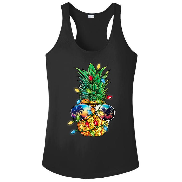 Tropical Pineapple Merry Christmas Lights Tree Merry Xmas Ladies PosiCharge Competitor Racerback Tank