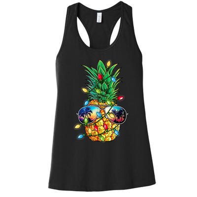 Tropical Pineapple Merry Christmas Lights Tree Merry Xmas Women's Racerback Tank