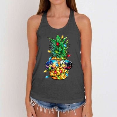 Tropical Pineapple Merry Christmas Lights Tree Merry Xmas Women's Knotted Racerback Tank