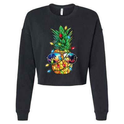 Tropical Pineapple Merry Christmas Lights Tree Merry Xmas Cropped Pullover Crew